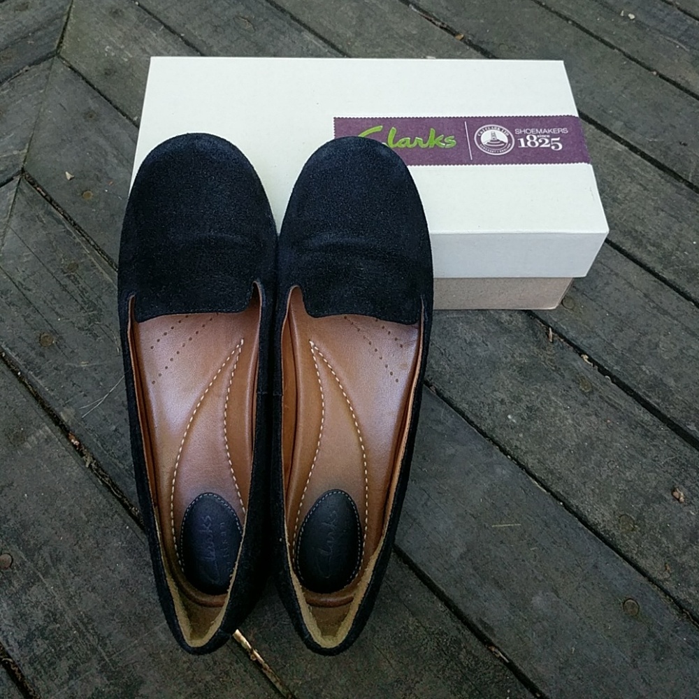 Clarks Concert Jazz Black Suede Loafers, Sz 7.5